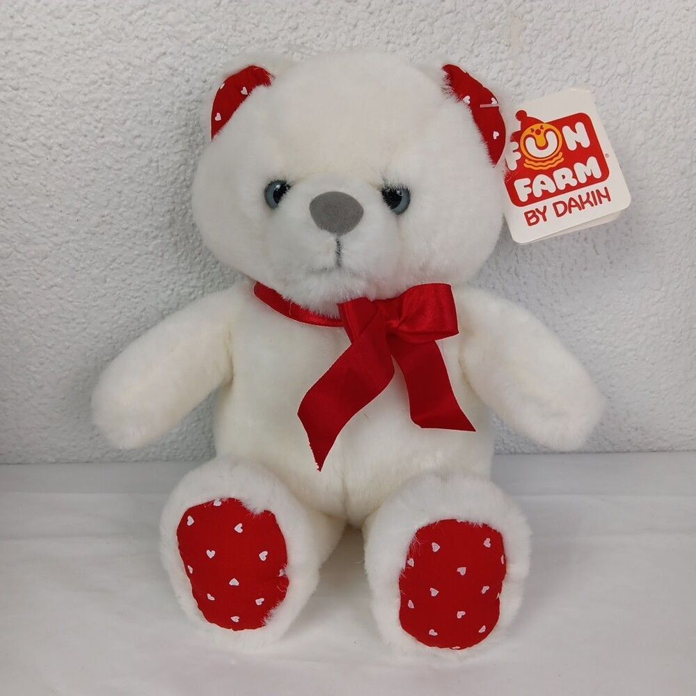 Fun Farm By Dakin Hearts And Bo Bear Plush Vtg 1985 Snowy White Red Paws Hearts